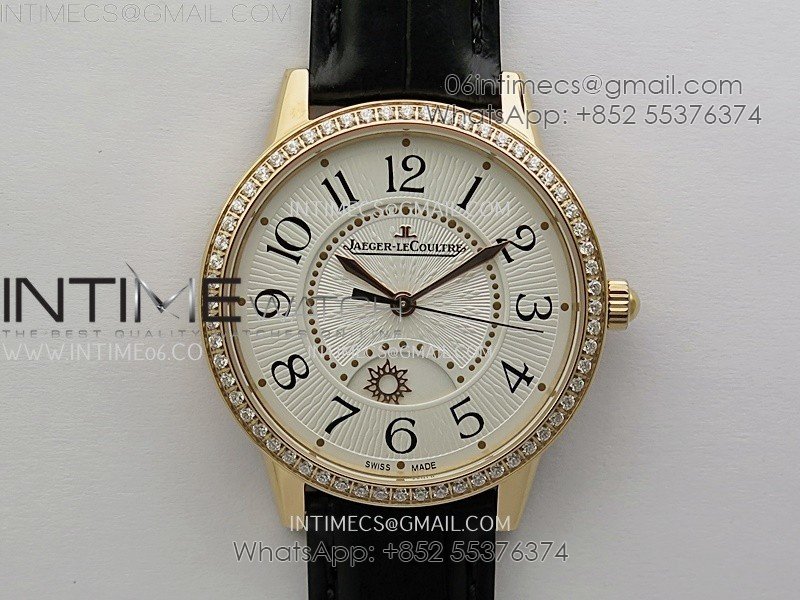 Rendez-Vous Night and Day Diamond Bezel RG APSF 1:1 Best Edition White Textured Dial SS Bezel on Black Strap Super Clone A898