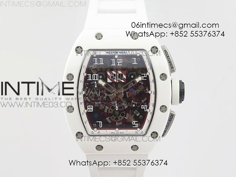 rm011-carbon-case-blue-markers-chronograph-kvf-1-1-best-edition-white-ceramic-bezel-skeleton-dial-on-white-rubber-strap-a7750.jpg RM011 Carbon Case (Blue markers) Chronograph KVF 1:1 Best Edition White Ceramic Bezel Skeleton Dial on White Rubber Strap A7750 - Image 1