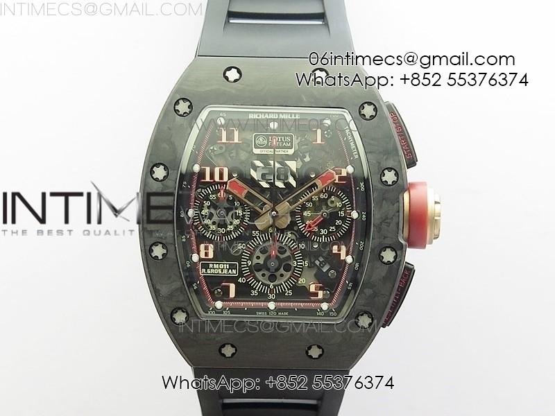 rm011-carbon-case-carbon-bezel-chronograph-kvf-1-1-best-edition-skeleton-dial-red-rg-on-black-rubber-strap-a7750.jpg RM011 Carbon Case Carbon Bezel Chronograph KVF 1:1 Best Edition Skeleton Dial Red/RG on Black Rubber Strap A7750 - Image 1