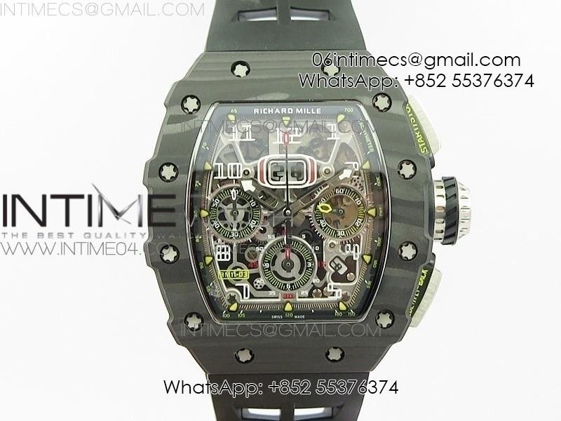 rm011-carbon-case-chrono-kvf-1-1-best-edition-crystal-skeleton-yellow-dial-on-black-rubber-strap-a7750.jpg RM011 Carbon Case Chrono KVF 1:1 Best Edition Crystal Skeleton Yellow Dial on Black Rubber Strap A7750 - Image 1