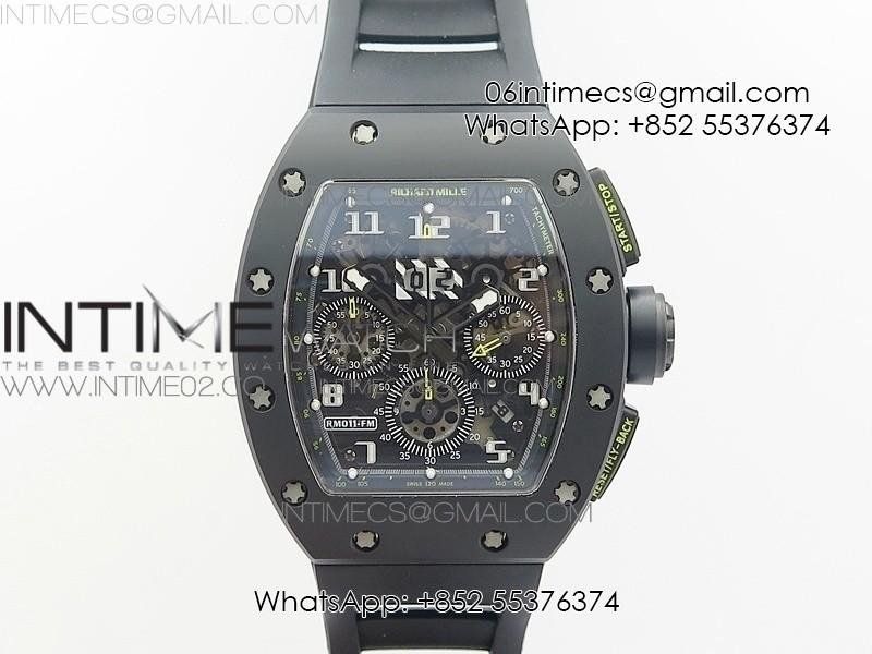 rm011-carbon-case-chronograph-kvf-1-1-best-edition-ceramic-bezel-skeleton-dial-on-black-rubber-strap-a7750.jpg RM011 Carbon Case Chronograph KVF 1:1 Best Edition Ceramic Bezel Skeleton Dial on Black Rubber Strap A7750 - Image 1