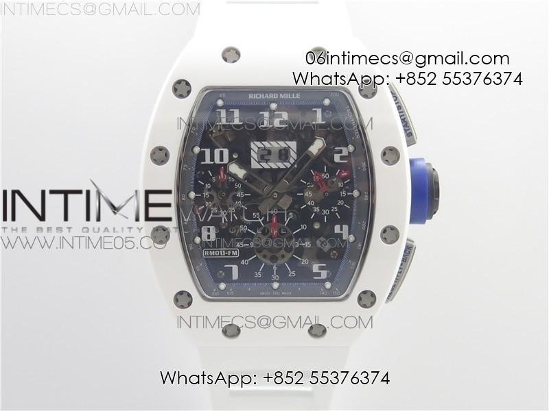 rm011-real-white-ceramic-chronograph-kvf-1-1-best-edition-crystal-skeleton-dial-blue-on-white-rubber-strap-a7750.jpg RM011 Real White Ceramic Chronograph KVF 1:1 Best Edition Crystal Skeleton Dial Blue on White Rubber Strap A7750 - Image 1