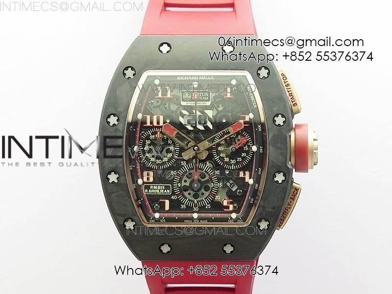rm011-rg-case-carbon-bezel-chronograph-kvf-1-1-best-edition-skeleton-dial-red-rg-on-red-rubber-strap-a7750.jpg RM011 RG Case Carbon Bezel Chronograph KVF 1:1 Best Edition Skeleton Dial Red/RG on Red Rubber Strap A7750 - Image 1
