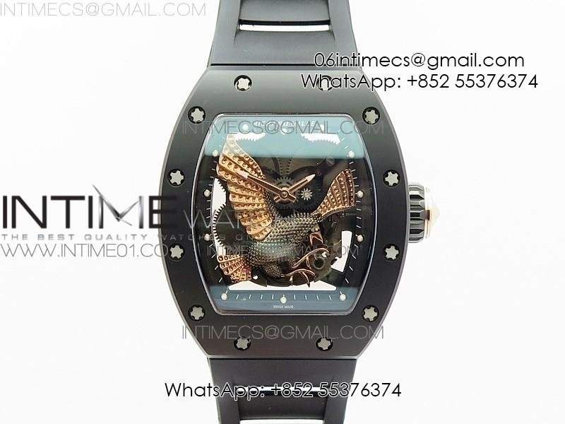 RM023 Real Ceramic Case KVF Best Edition Eagle Skeleton Dial RG Crown on Black Rubber Strap MIYOTA8215