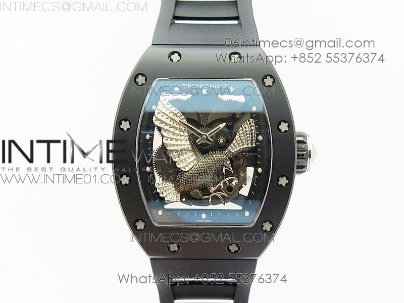 RM023 Real Ceramic Case KVF Best Edition Eagle Skeleton Dial SS Crown on Black Rubber Strap MIYOTA8215
