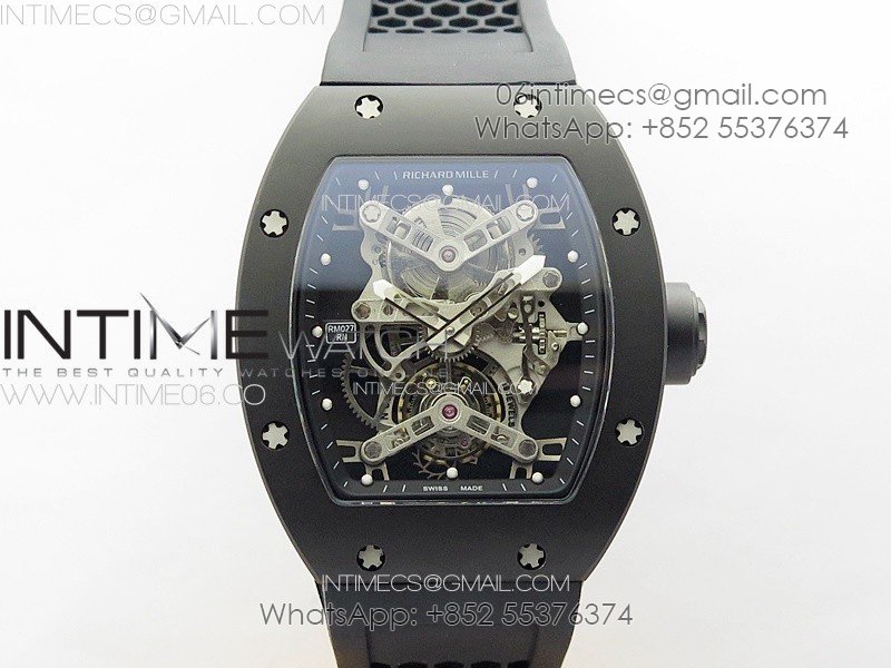 RM027 Titanium DLC Real Tourbillon YSF Best Edition Skeleton Skull Dial on Black Rubber Strap