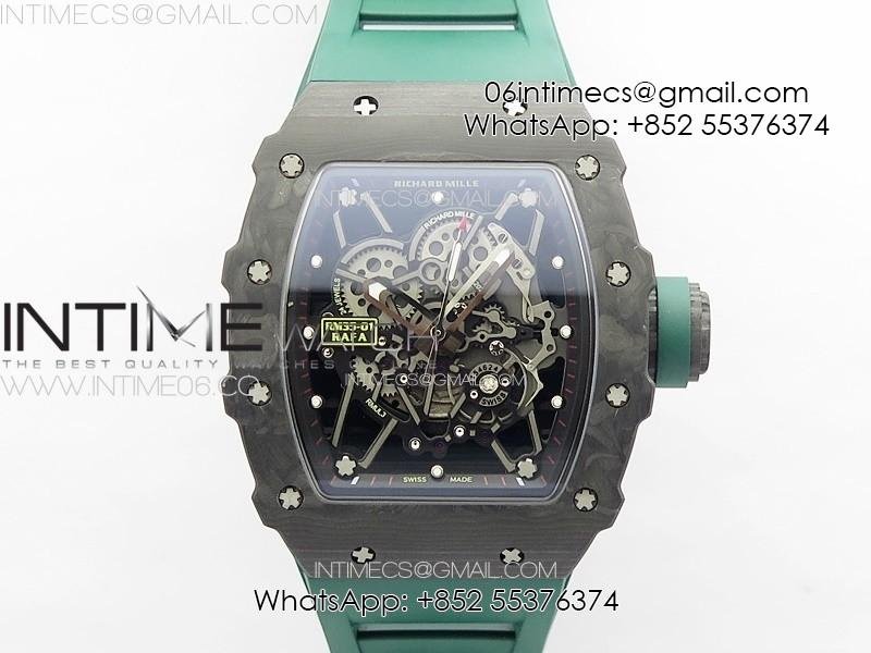 RM035-01 Forged Carbon Case KUF Best Edition Black Crown on Green Rubber Strap MIYOTA8215