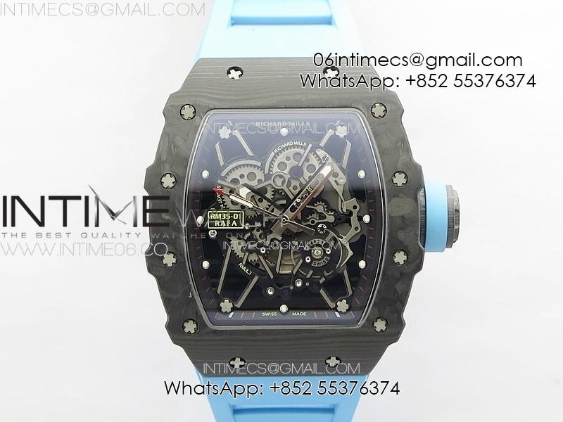 RM035-01 Forged Carbon Case KUF Best Edition Blue Crown on Blue Rubber Strap MIYOTA8215