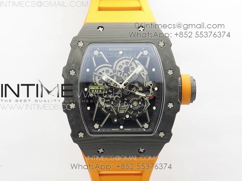 RM035-01 Forged Carbon Case KUF Best Edition Orange Crown on Orange Rubber Strap MIYOTA8215