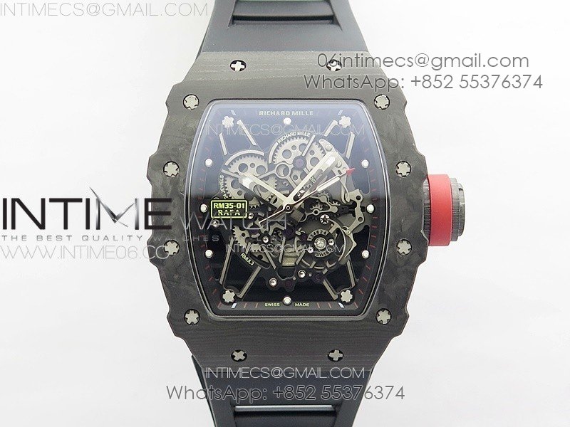 RM035-01 Forged Carbon Case KUF Best Edition Red Crown on Black Rubber Strap MIYOTA8215