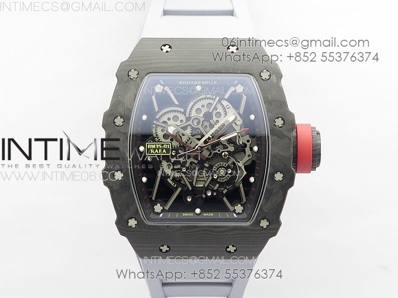 RM035-01 Forged Carbon Case KUF Best Edition Red Crown on Gray Rubber Strap MIYOTA8215