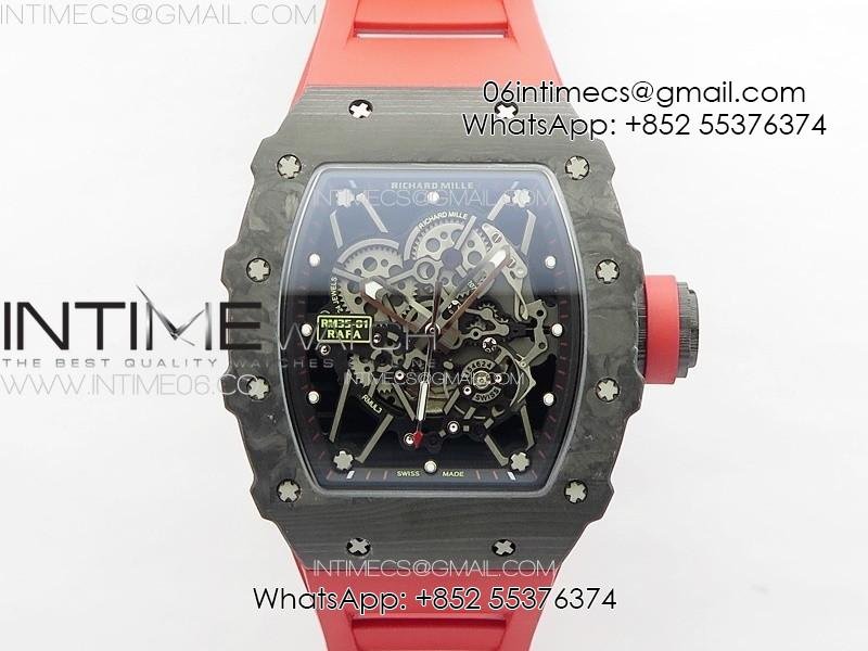 RM035-01 Forged Carbon Case KUF Best Edition Red Crown on Red Rubber Strap MIYOTA8215