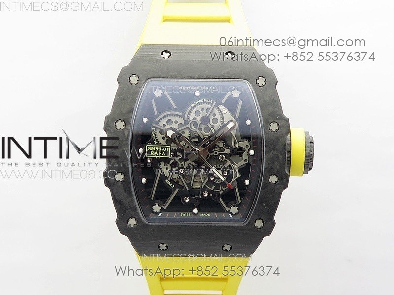 RM035-01 Forged Carbon Case KUF Best Edition Yellow Crown on Yellow Rubber Strap MIYOTA8215