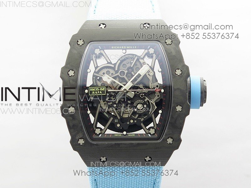 RM035-02 Forged Carbon Case KUF Best Edition Blue Crown on Blue Nylon Strap MIYOTA8215
