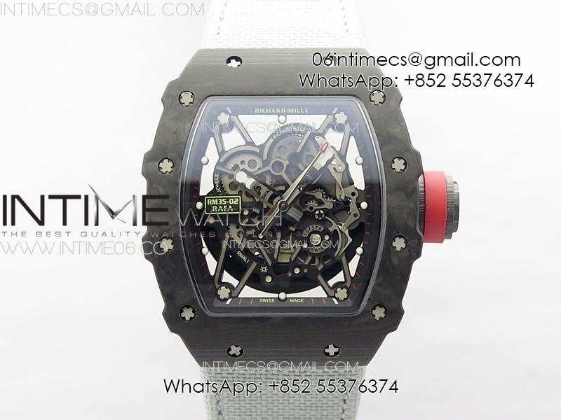 RM035-02 Forged Carbon Case KUF Best Edition Red Crown on Gray Nylon Strap MIYOTA8215