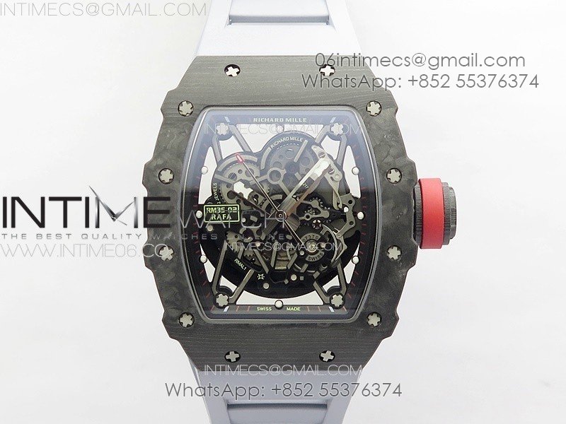 RM035-02 Forged Carbon Case KUF Best Edition Red Crown on Gray Rubber Strap MIYOTA8215