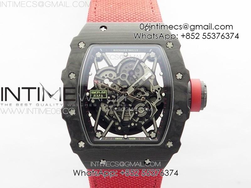 RM035-02 Forged Carbon Case KUF Best Edition Red Crown on Red Nylon Strap MIYOTA8215