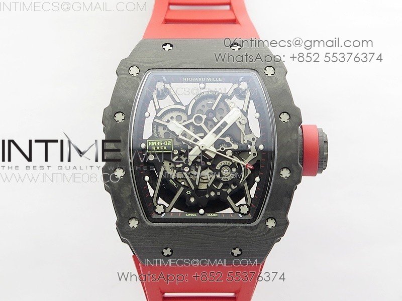 RM035-02 Forged Carbon Case KUF Best Edition Red Crown on Red Rubber Strap MIYOTA8215