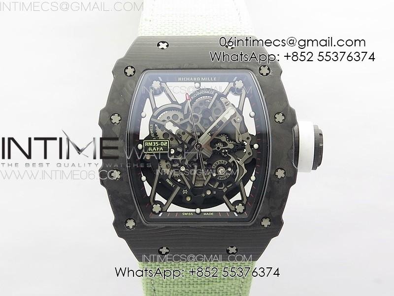 rm035-02-forged-carbon-case-kuf-best-edition-white-crown-on-green-nylon-strap-miyota8215.jpg RM035-02 Forged Carbon Case KUF Best Edition White Crown on Green Nylon Strap MIYOTA8215 - Image 1