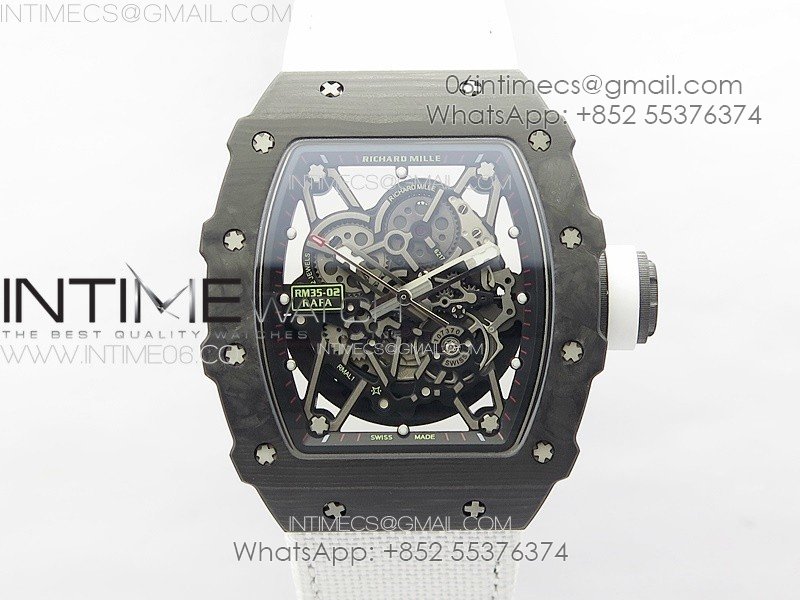 RM035-02 Forged Carbon Case KUF Best Edition White Crown on White Nylon Strap MIYOTA8215