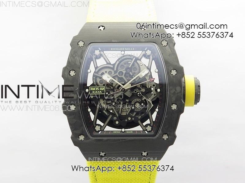 rm035-02-forged-carbon-case-kuf-best-edition-yellow-crown-on-yellow-nylon-strap-miyota8215.jpg RM035-02 Forged Carbon Case KUF Best Edition Yellow Crown on Yellow Nylon Strap MIYOTA8215 - Image 1
