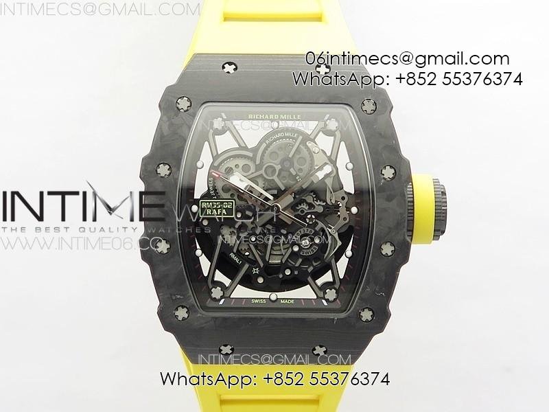 rm035-02-forged-carbon-case-kuf-best-edition-yellow-crown-on-yellow-rubber-strap-miyota8215.jpg RM035-02 Forged Carbon Case KUF Best Edition Yellow Crown on Yellow Rubber Strap MIYOTA8215 - Image 1