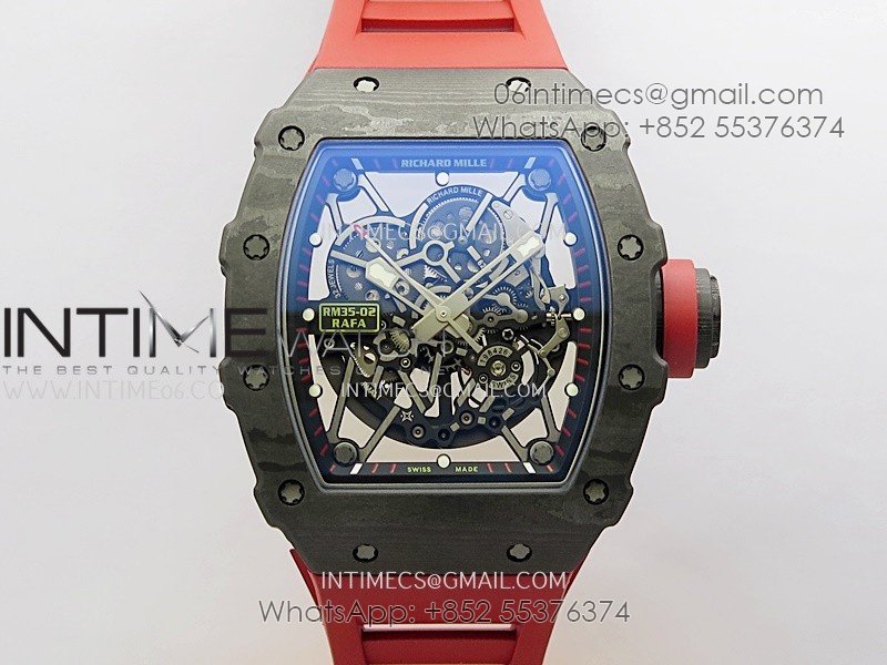 RM035-02 Real Black NTPT APSF 1:1 Best Edition Skeleton Dial On Red Rubber Strap Dandong Super Clone RMAL1 (Free Sprung)