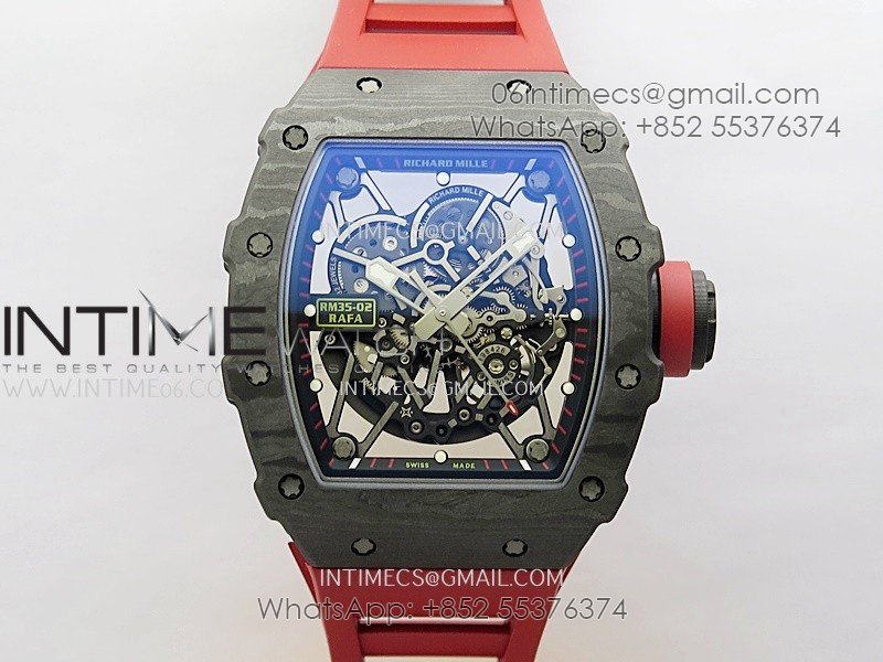 RM035-02 Real Black NTPT APSF 1:1 Best Edition Skeleton Dial On Red Rubber Strap Dandong Super Clone RMAL1