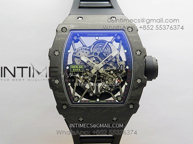 RM035-02 Real Black NTPT ZF 1:1 Best Edition Skeleton Dial On Black Rubber Strap Real Super Clone RMAL1 V7
