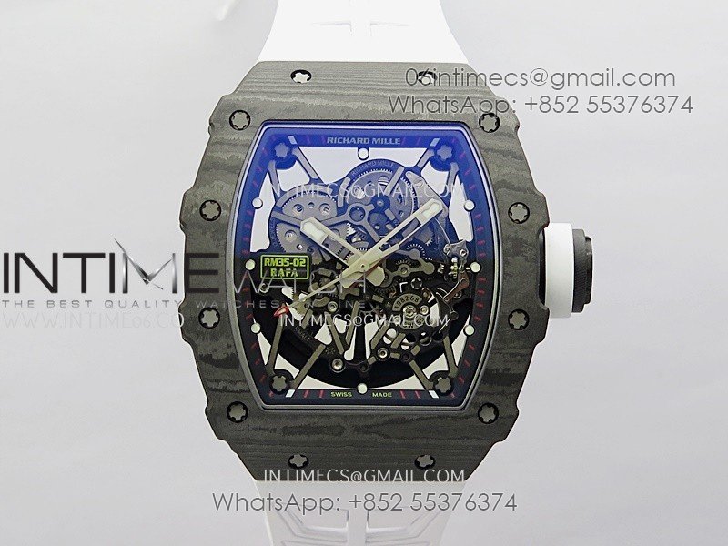 RM035-02 Real Black NTPT ZF 1:1 Best Edition Skeleton Dial On White Rubber Strap Real Super Clone RMAL1 V7