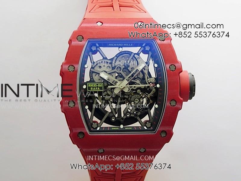RM035-02 Real Red NTPT ZF 1:1 Best Edition Skeleton Dial On Red Rubber Strap Real Super Clone RMAL1 V7