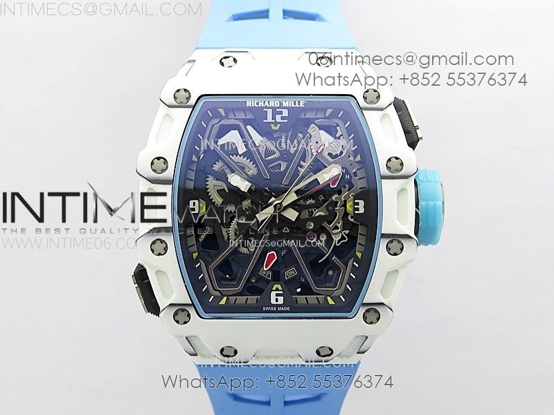 RM035-03 White Carbon/Blue Crown Z Factory Skeleton Dial on Blue Rubber Strap Asian Skeleton movement