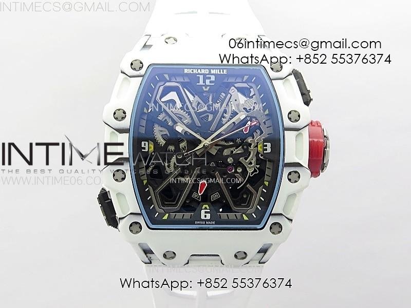 rm035-03-white-carbon-red-crown-z-factory-skeleton-dial-on-white-rubber-strap-asian-skeleton-movement.jpg RM035-03 White Carbon/Red Crown Z Factory Skeleton Dial on White Rubber Strap Asian Skeleton movement - Image 1