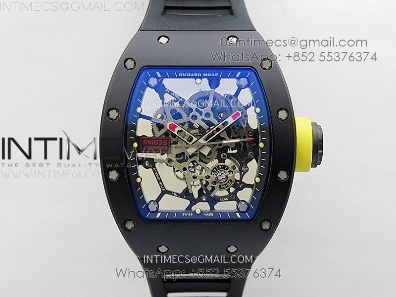 RM035 Americas Black Ceramic SONIC Best Edition Skeleton Dial on Black Rubber Strap Clone RMUL1