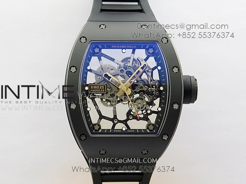 RM035 Americas Manual RG/Black Ceramic ZF 1:1 Best Edition Skeleton Dial On Black Rubber Strap Super Clone RMUL1