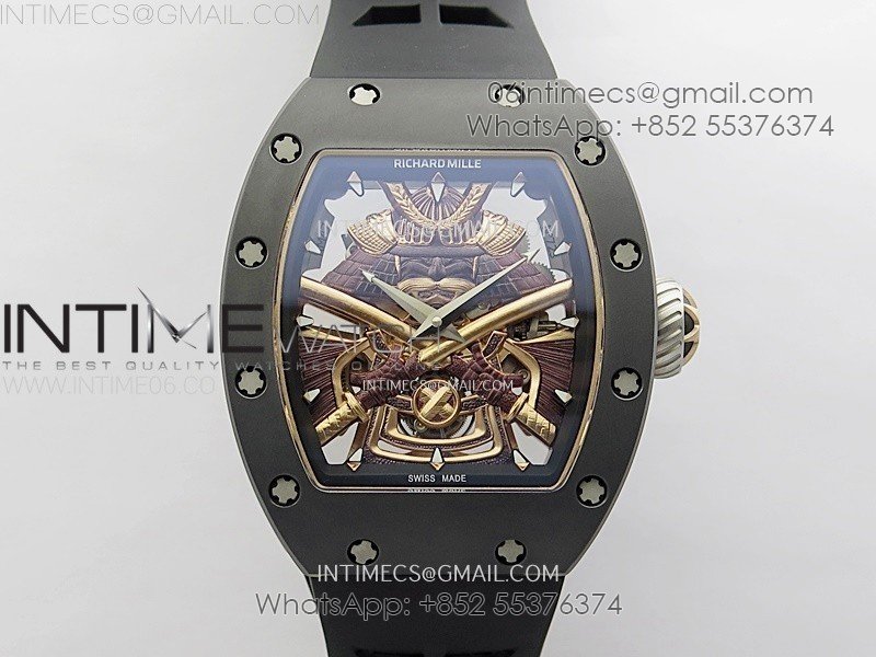 RM047 DLC/RG YSF Skeleton Dial on black Rubber Strap Asian Tourbillon
