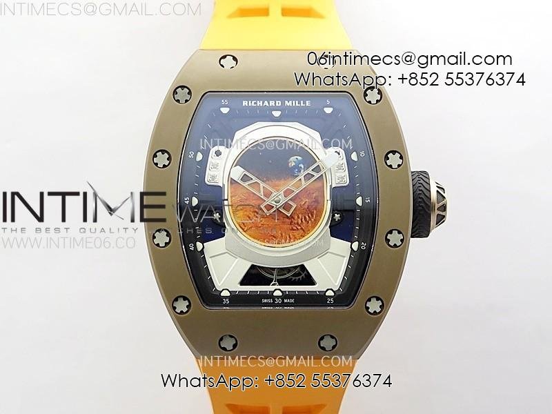 RM052-05 Brown Ceramic Bezel Carbon Case YSF Best Edition Skeleton Dial on Orange Rubber Strap Tourbillon