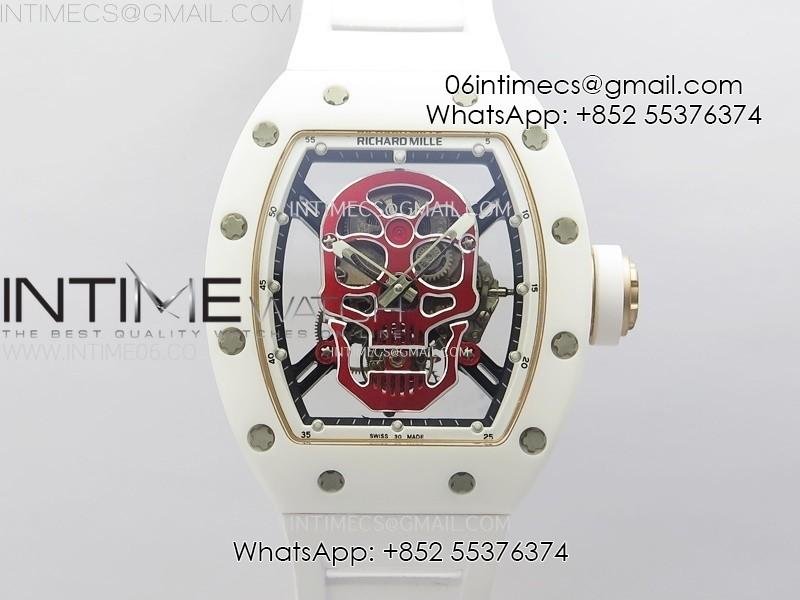 rm052-skull-white-ceramic-rg-real-tourbillon-ysf-best-edition-red-skull-dial-on-white-rubber-strap.jpg RM052 Skull White Ceramic/RG Real Tourbillon YSF Best Edition Red Skull Dial on White Rubber Strap - Image 1