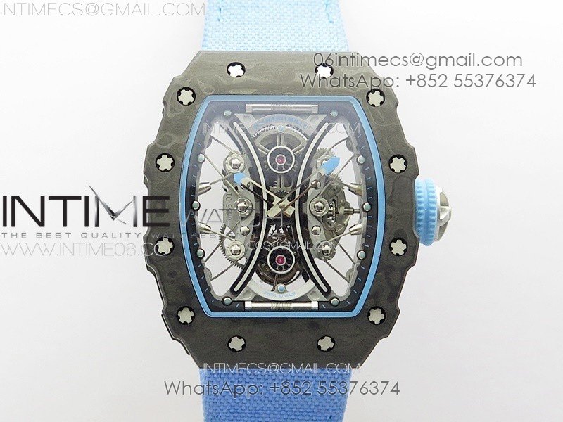 RM053-01 Real Forge Carbon YSF Best Edition Skeleton Dial on Blue Nylon Strap Asian Tourbillon