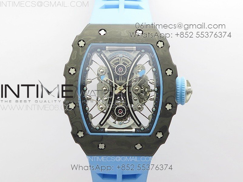 RM053-01 Real Forge Carbon YSF Best Edition Skeleton Dial on Blue Rubber Strap Asian Tourbillon