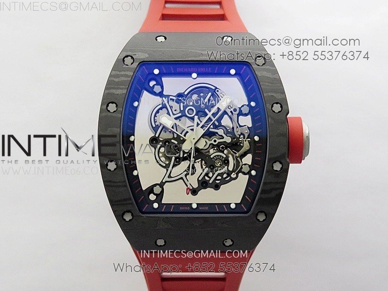 RM055 Black Carbon Bezel Black Crown NTPT/Ti ZF 1:1 Best Edition on Red Rubber Strap RMUL2 Super Clone