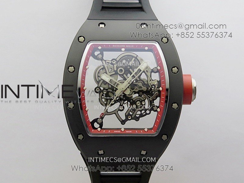 RM055 Black Ceramic Red Inner Bezel DF Best Edition On Black Rubber Strap RMUL2 Super Clone (Free Sprung)