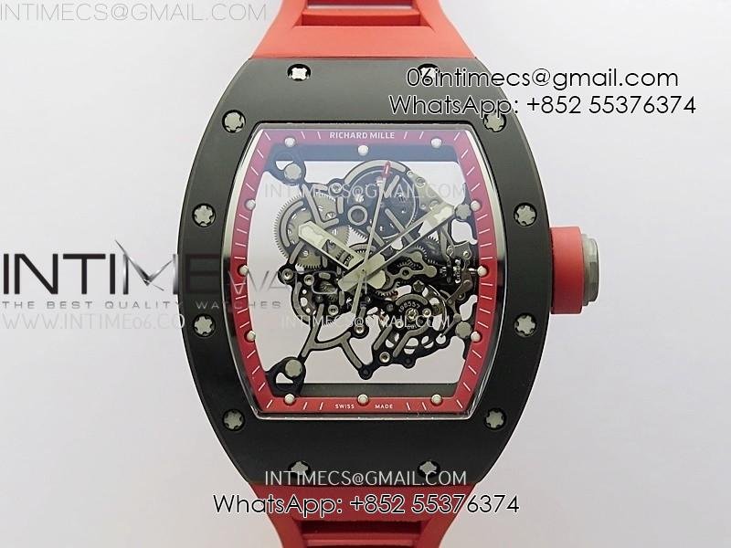 RM055 Black Ceramic Red Inner RMF Best Edition Skeleton Dial On Red Rubber Strap RMUL2 Super Clone