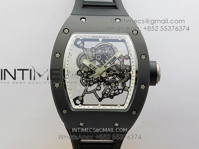 RM055 Black Ceramic White Inner Bezel DF Best Edition On Black Rubber Strap RMUL2 Super Clone (Free Sprung)