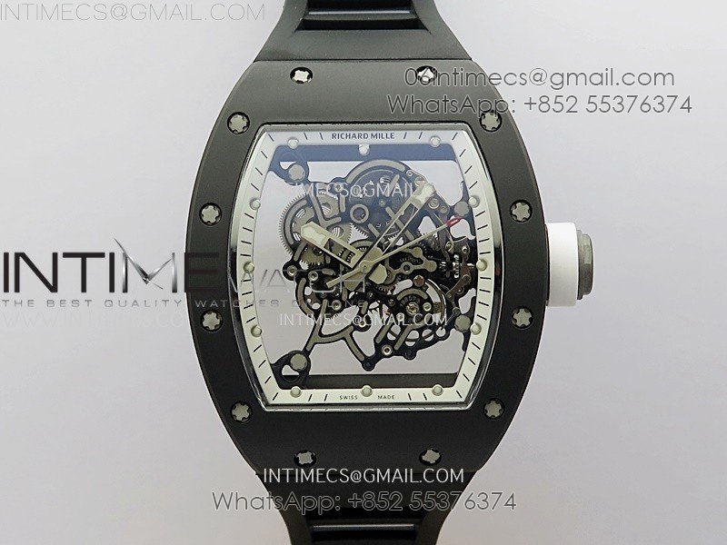 RM055 Black Ceramic White Inner RMF Best Edition Skeleton Dial On Black Rubber Strap RMUL2 Super Clone