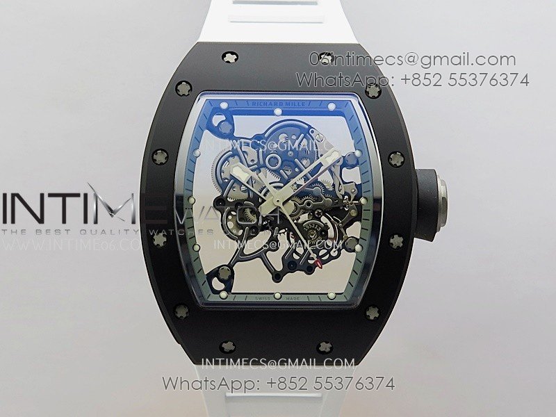 RM055 Black Inner Bezel Black/White Ceramic APSF 1:1 Best Edition On Black Rubber Strap RMUL2 Super Clone