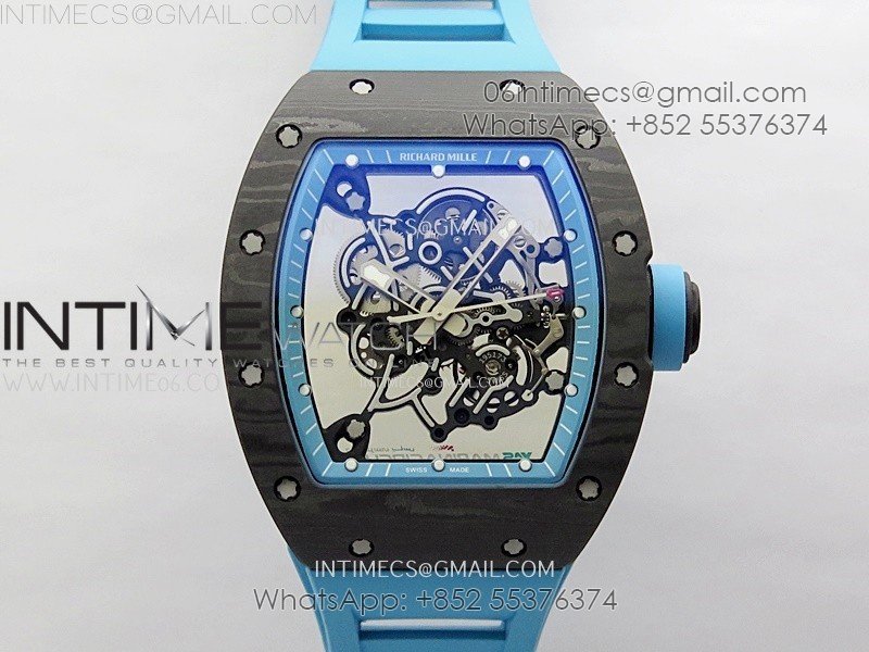 RM055 Blue Inner Bezel Black Crown NTPT/NTPT ZF 1:1 Best Edition on Blue Rubber Strap RMUL2 Super Clone