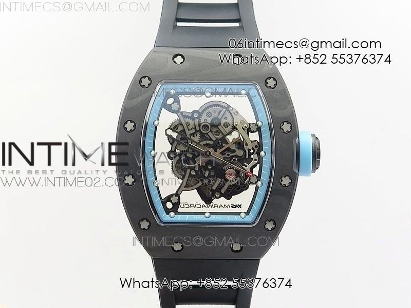 RM055 Carbon Case KVF Best Edition Carbon Bezel Skeleton Dial Blue Crown on black Rubber Strap MIYOTA8215