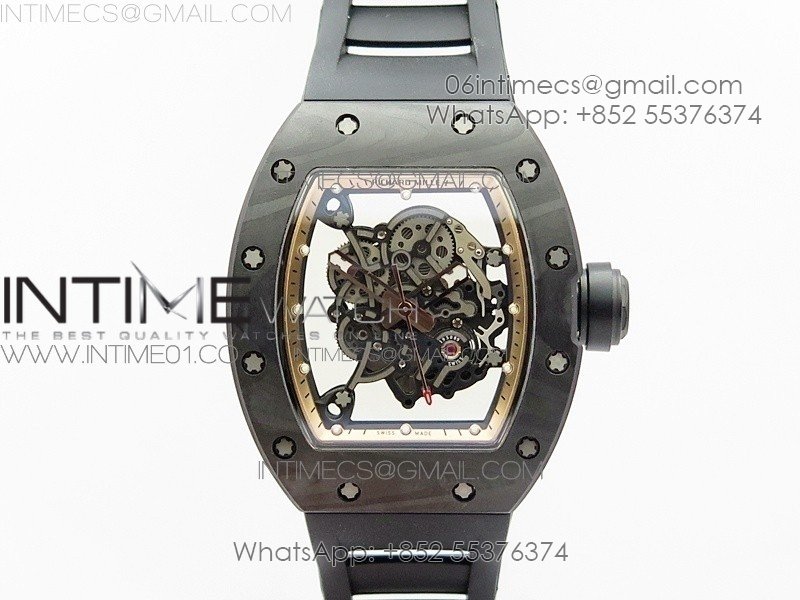 RM055 Forged Carbon Case KVF Best Edition Skeleton Dial Black Crown on Black Rubber Strap MIYOTA8215