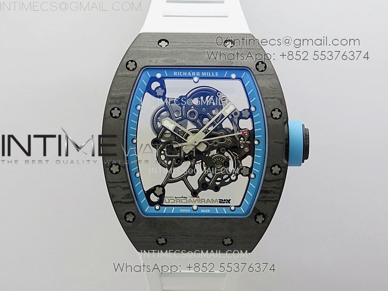 RM055 NTPT APSF 1:1 Best Edition Blue Inner Bezel Blue Crown On White Rubber Strap RMUL2 Super Clone